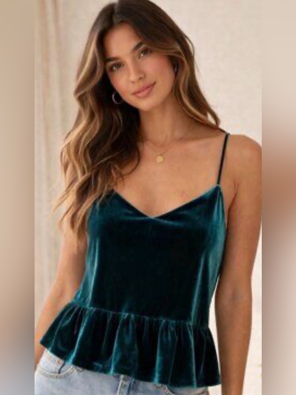 J. Crew Teal Velvet Ruffle-Hem Camisole